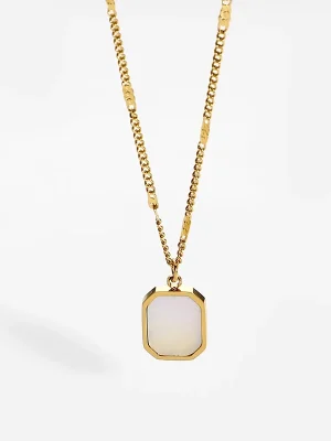 18k Gold Plated Stainless Steel Natural Shell Square Pendant Necklace