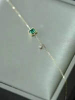 925 Sterling Silver Simple Emerald Crystal Chain Bracelet Plating 14k Gold