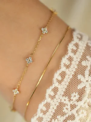 925 Sterling Silver Plated 18k Gold Shiny Zircon Flower Bracelet