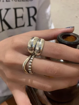 VENTFILLE-925-Sterling-Silver-Ring-New-Thick-Simple-Wave-Light-shaped-Solid-Double-layer-Rings-Trendy