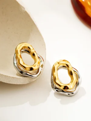 kf-S2068867b78164122a756bd5acad03d5aV-Geometric-Stainless-Steel-Gold-Sliver-Color-Bilayer-Stud-Earring-for-Women-Irregular-Metal-Texture-Fashion-Jewelry