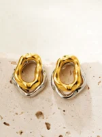 Geometric Stainless Steel Mix Color Bilayer Irregular Metal Texture Earrings