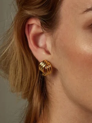 Glossy Three-Layer Textured Intersecting Knot Stainless Steel Earrings