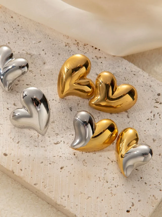 Large Heart 18k Gold Plated Stainless Steel Earrings