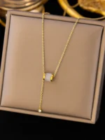 Stainless Steel Opal Oval Pendant