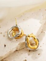 Geometric Stainless Steel Mix Color Bilayer Irregular Metal Texture Earrings