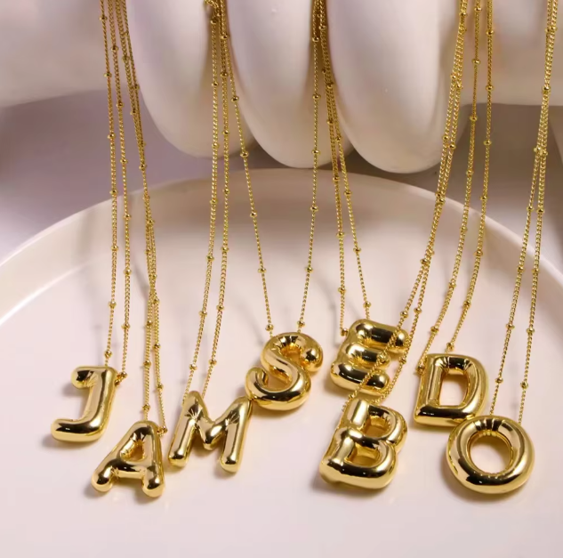 18K gold plated Stainless Steel Balloon Initial Letter Necklace