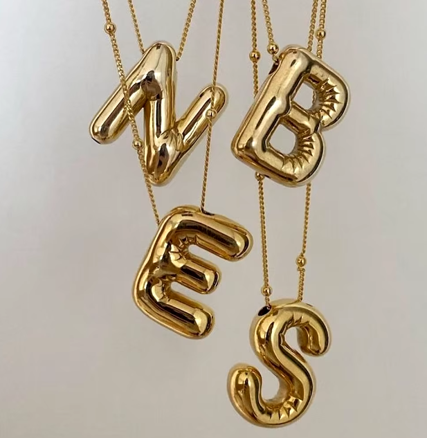 18K gold plated Stainless Steel Balloon Initial Letter Necklace