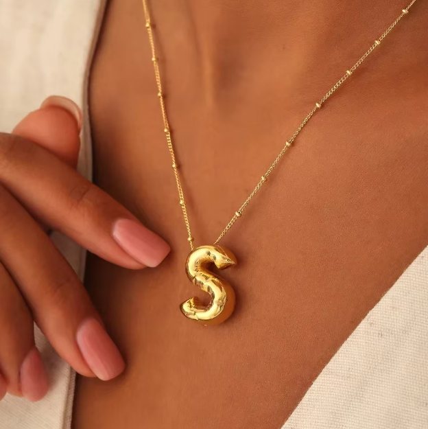 18K gold plated Stainless Steel Balloon Initial Letter Necklace