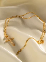 Stainless Steel 18K Gold Plated White Cubic Zirconia Cross Pendant Necklace