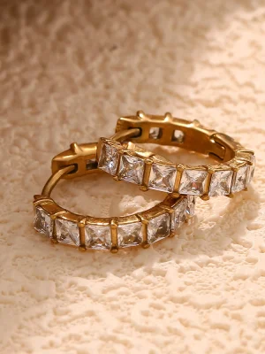 Rhinestone Round Stainless Steel Earrings