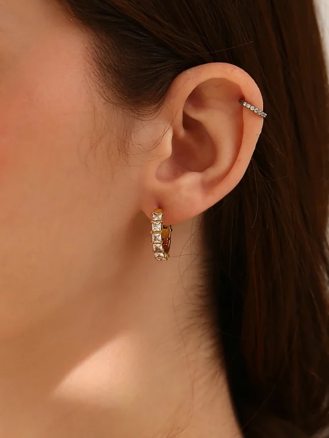 Rhinestone Round Stainless Steel Earrings