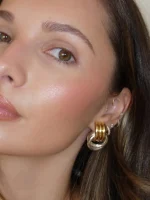 Gold plated multi layer stainless steel earrings with twisted circle knots