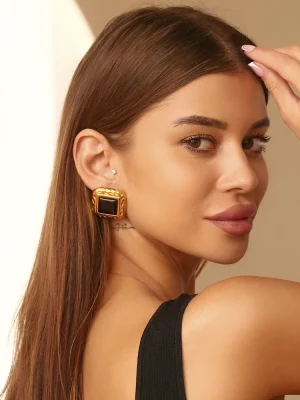 Vintage Golden Noir Frame Earrings